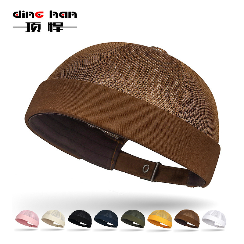 New Summer Beanie Melon Skin Hat Adjustable Hip-Hop Men's and Women's Yuppie Home Style Hat Simple Breathable Gauze Mesh Tang Hat