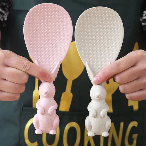 Solid Standing Meter Rice Spoon Kitchen Wheat Straw Tableware Cute Rabbit Rice Spoon Japanese Standing Rice Scoop Wholesale