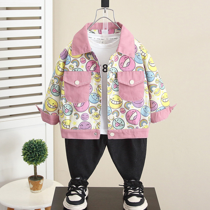 6271 Camisa para niños Chaqueta para niños Primavera y otoño Chaqueta rosa estilo occidental Cárdigan 2025 Nuevo bebé Otoño Tide