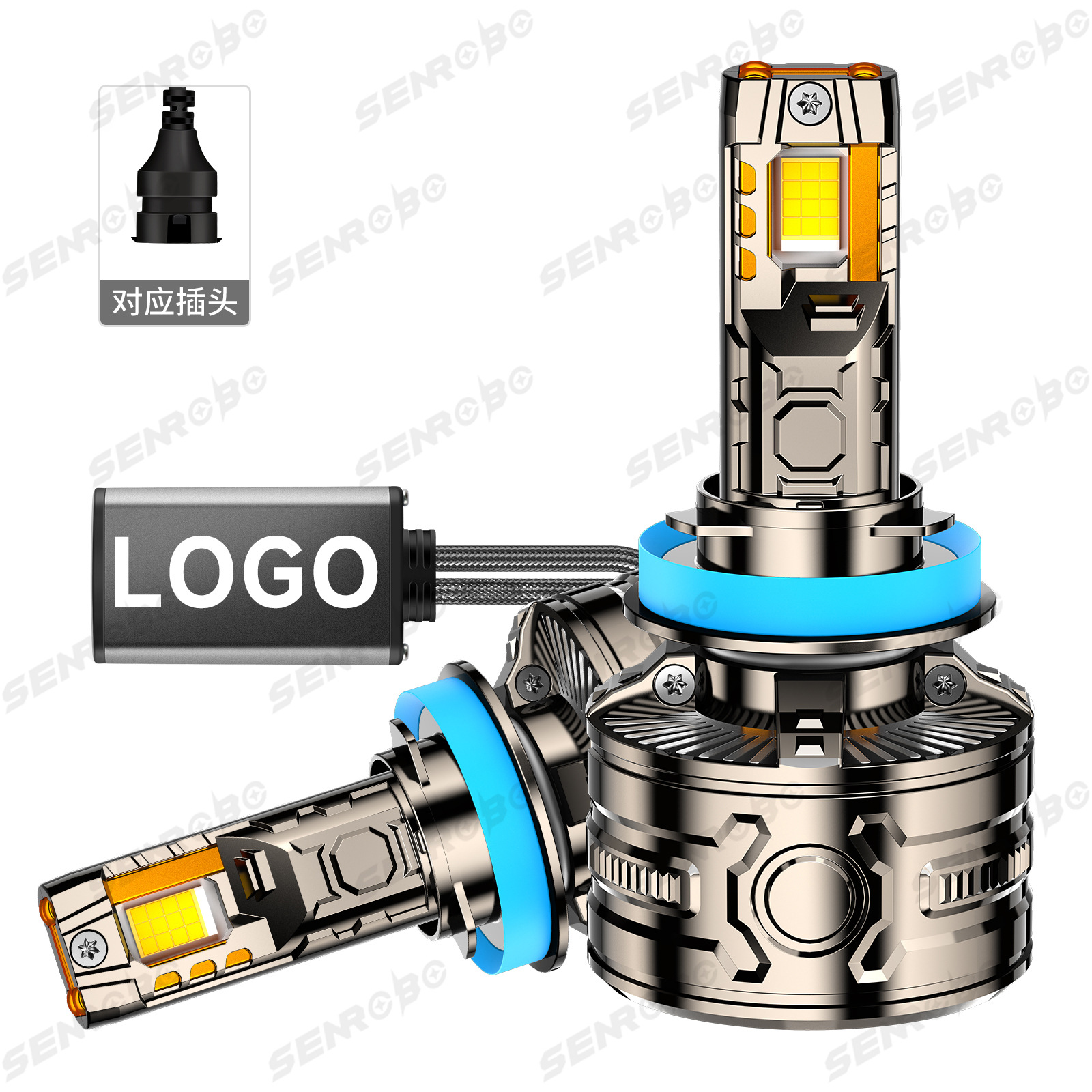 Nuevo faro de automóvil transfronterizo LED Cuatro tubos de cobre 24 núcleos 300W de alta potencia H7 luces altas 9005