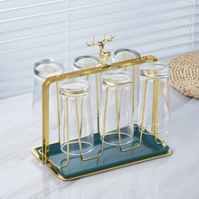 金色麋鹿水杯杯架倒挂置物架带托盘玻璃杯茶杯架子客厅家用沥水架