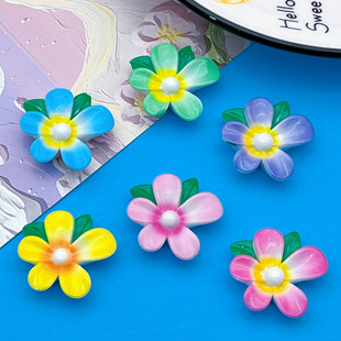 Bright Color Asymmetric Five-petal Flower Leaf Flower Hairpin Hair Rope Phone Case DIY Patch Resin Accessories