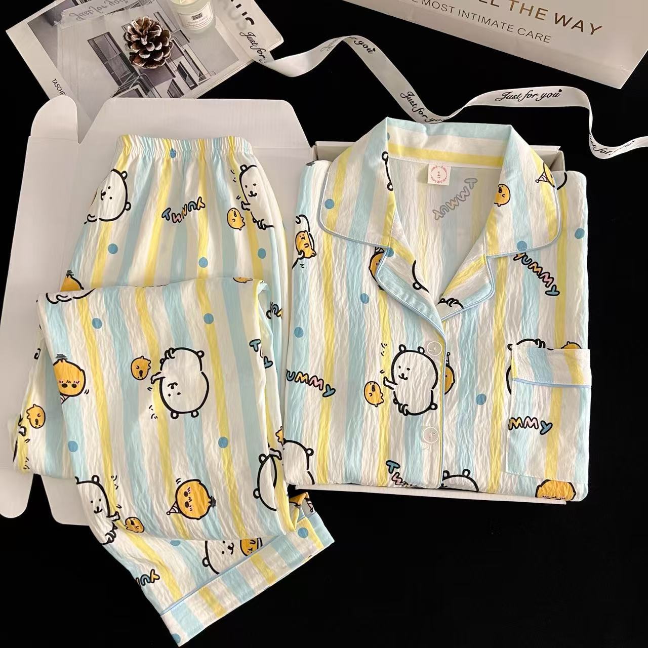 Nube transfronteriza pijama de algodón crayón de mujer pequeño nuevo otoño pantalones de manga larga lindos dibujos animados ropa de casa se puede usar fuera