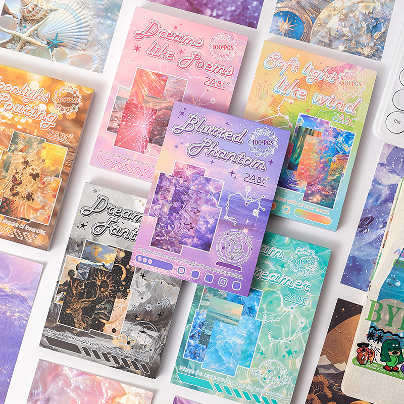 100 hojas de la serie de estrellas y meses brillantes en materiales exquisitos y lindos y coloridos libros hermosos DIY libros de mano materiales de decoración de papel