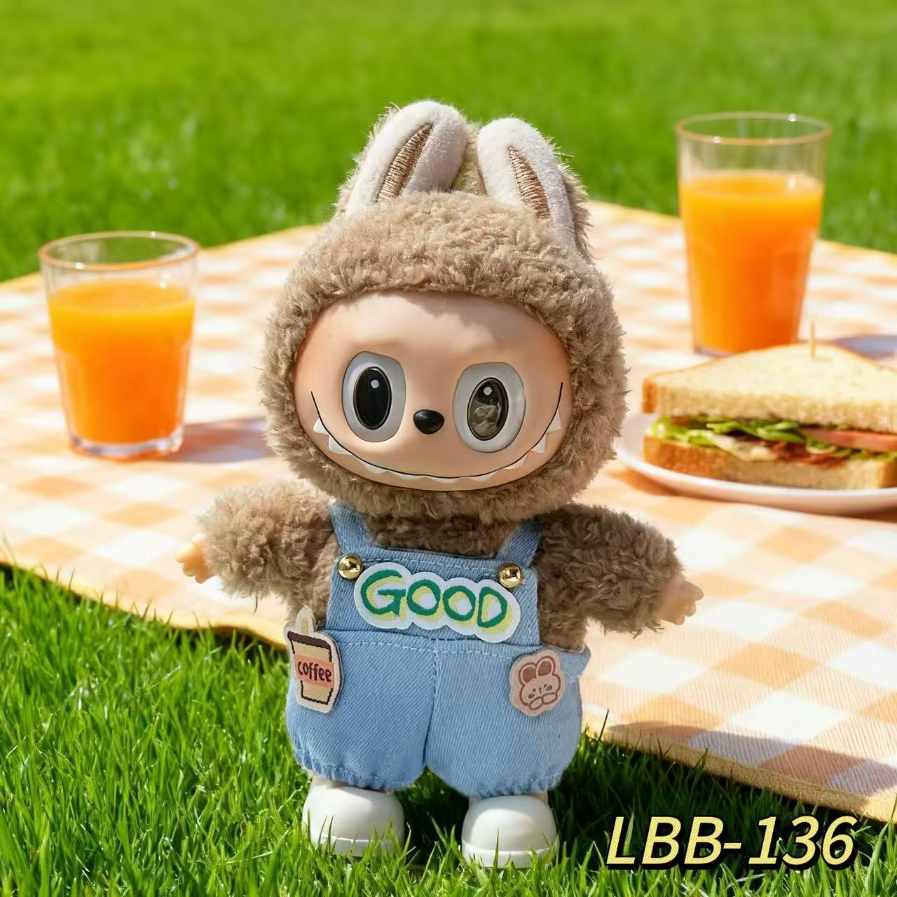 Una, dos y tres generaciones de labu picnic set casual labubu ropa de bebé vestible 17cm muñeca lindo cambio de ropa image 12