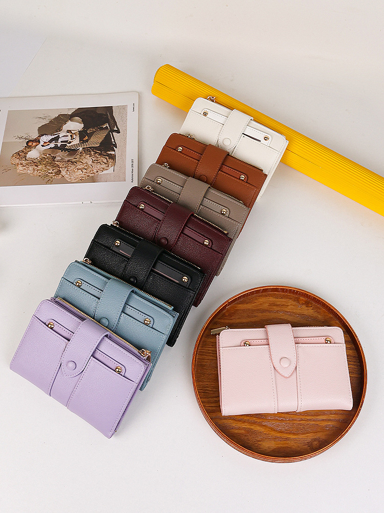 Fábrica de bolso al por mayor bolso de cambio corto de mujer japonés y coreano pequeño fresco bolso de tarjetas multifuncional hebilla cartera multifuncional