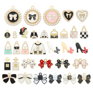Xipeng Jewelry Small Fragrant Style Oil Dropping Alloy Bow Bag High-heeled Shoes Perfumery Bottle Earrings Bracelet DIY Accessories