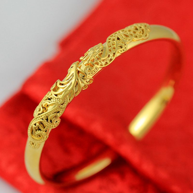 Dragon and Phoenix gold bracelet imitation gold Vietnam sand gold copper gold plated Peacock bracelet gift for Mother female bride gold bracelet