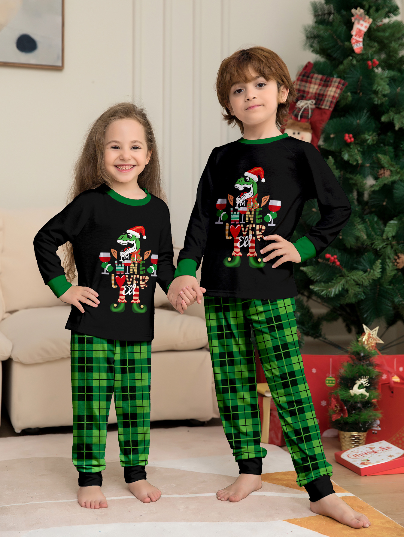 Christmas Dinosaur Letters Christmas Family suit printed homewear pajama set_voghion.com