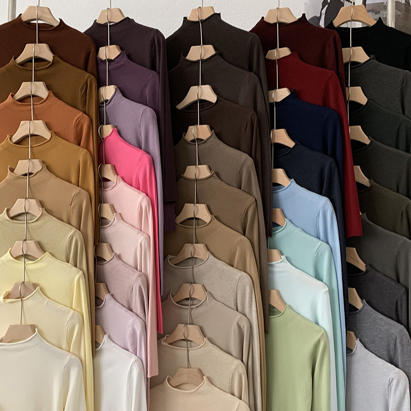 Omalai Soft and Comfortable Half Turtleneck Pure Color Slimming Look Inner Layering Shirt Top Versatile Knitted Knitwear for Women 4794