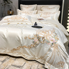 9WOR歐式奢華婚慶四件套全棉純棉被套真絲刺繡花結婚床上用品床笠