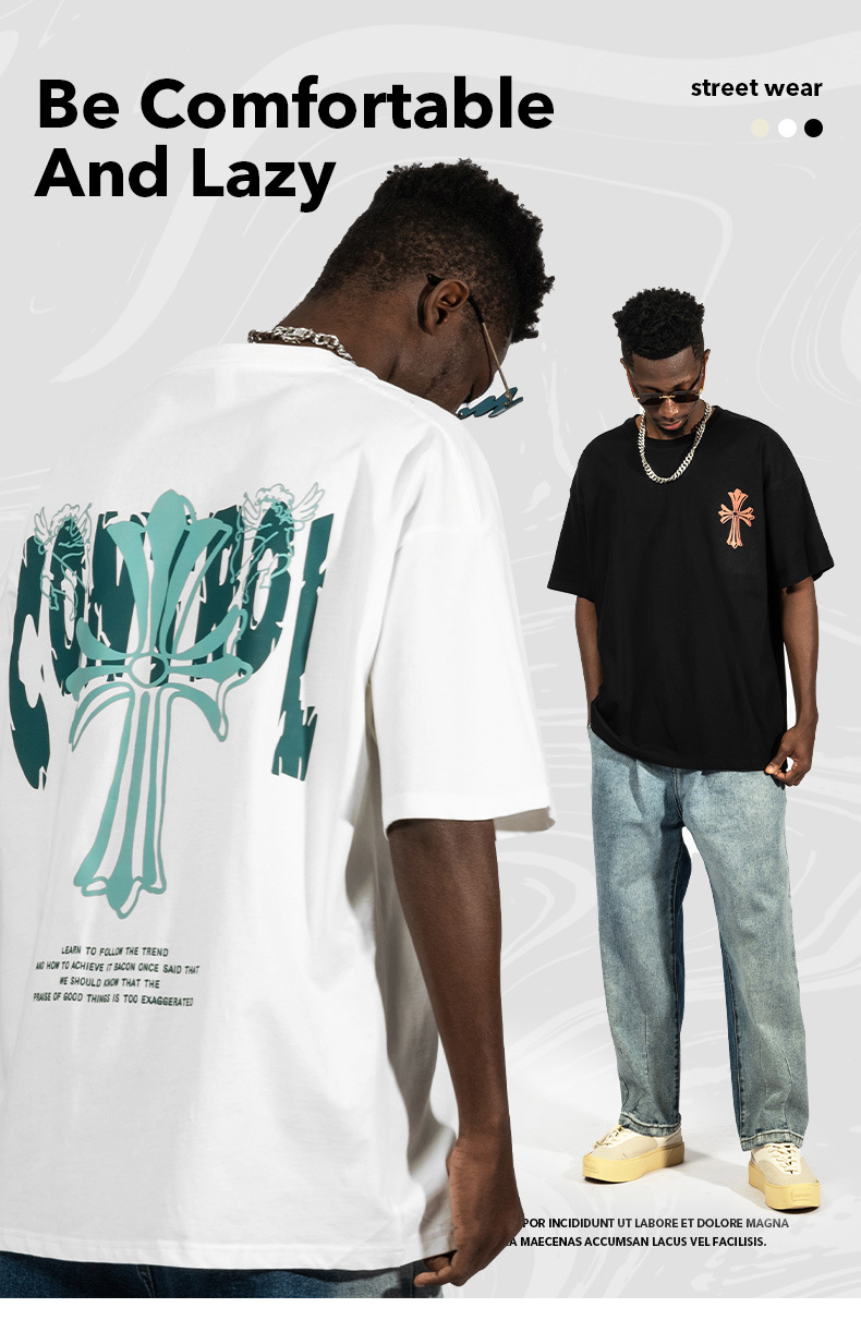 Camiseta masculina com estampa cruzada American Street 220gt, manga curta, tamanho solto, moda hip hop, estilo casal_voghion.com