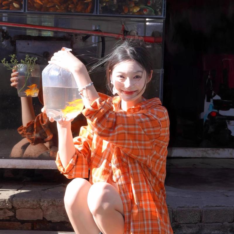 橘色刺绣格子衬衫女2025年早秋新款韩版宽松衬衣慵懒长袖显白外套|undefined