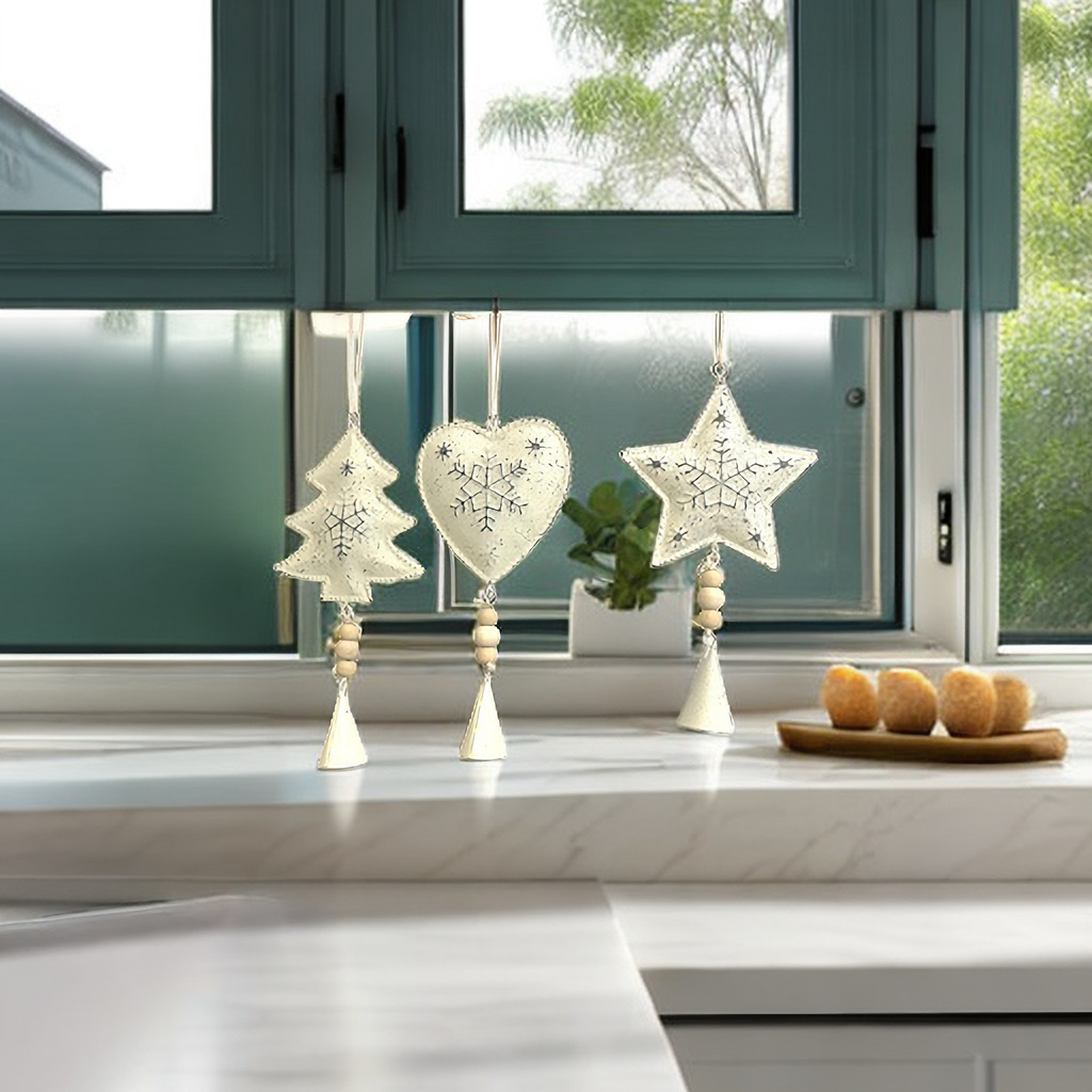 Navidad colgante metal artesanía colgante decoración del hogar vacaciones estrella de cinco puntas amor adornos de madera carillones de viento Decoración