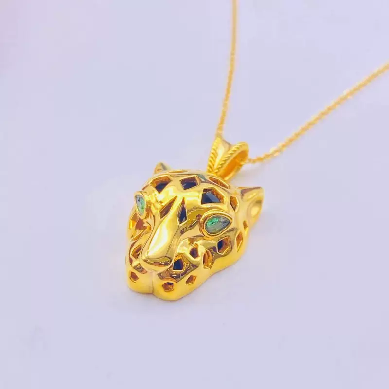 18k金豹头吊坠au750黄金黑玛瑙豹子头简约百搭女项饰项链配饰轻奢