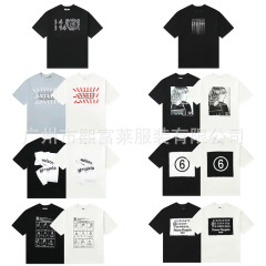 高バージョン潮牌mm6マギラ半袖テープコーティングプリントゆるいtシャツ男女カップル底上着