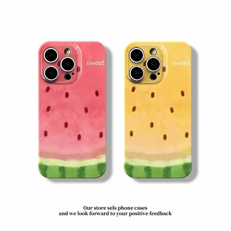 Spring and summer watercolor watermelon for apple 16promax mobile phone case new year Iphone15 film shell fine hole