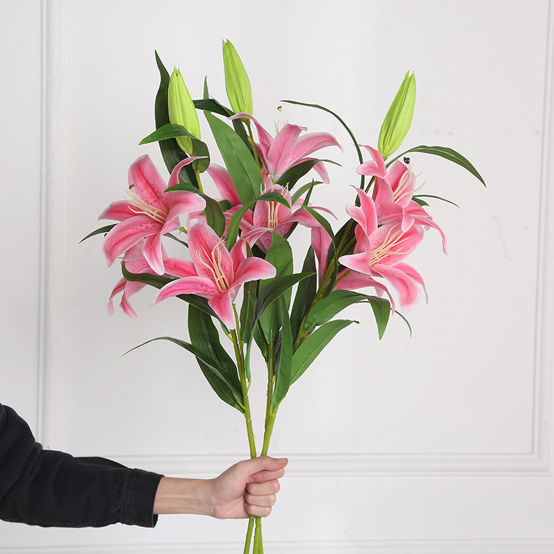 仿真手感百合单枝仿真百合花胶布保湿婚庆花居家装饰虎兰假花批发
