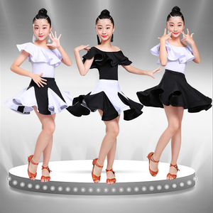 Girls kids latin ballroom dance dresses modern children salsa ballroom Latin dance professional suits full-skirted dance costumes for children