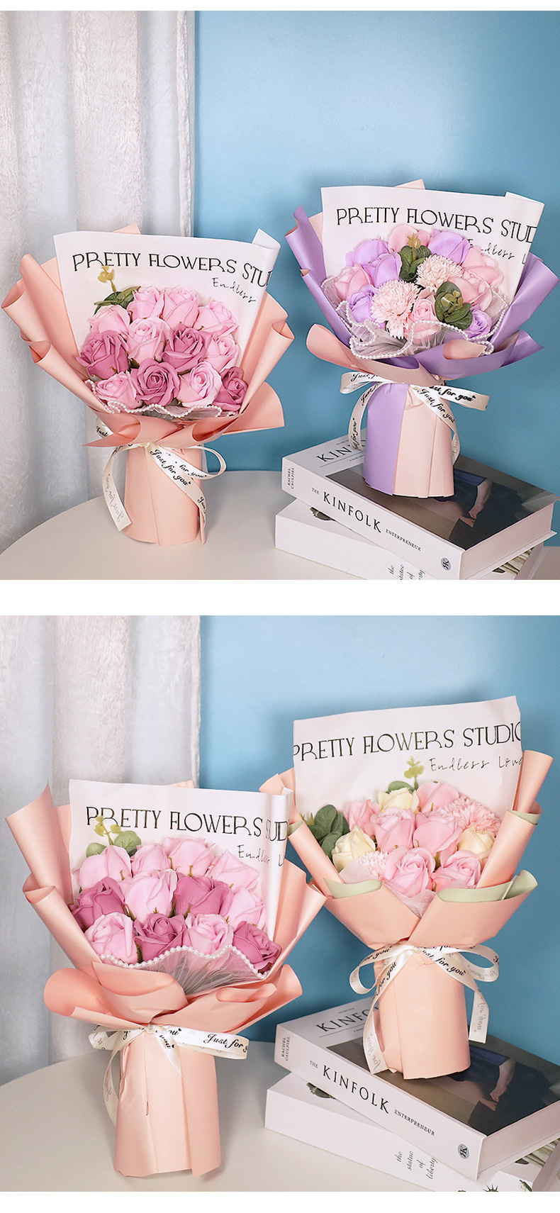 Home & Garden Luxury Soap Flower Bouquet - Rose, Carnation & Sunflower Handmade Gift For Mother's Day, Wedding, Birthday (11 Roses, Multiple Colors)_voghion.com