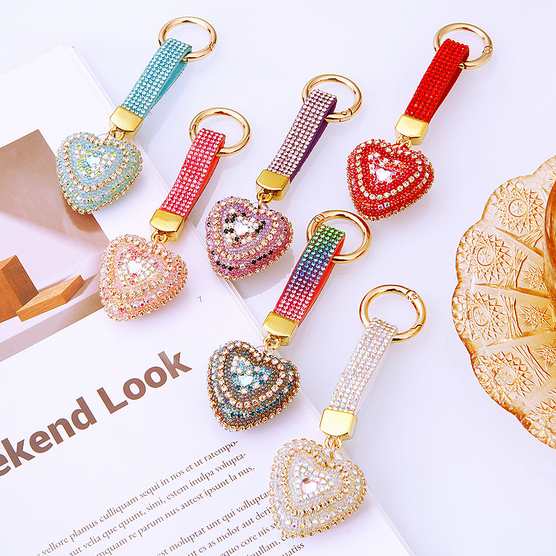 32g Weight Rhinestones Inlay Material Keychain Classification Cute Heart Shape Metal Inlay Rhinestones Women's Keychain