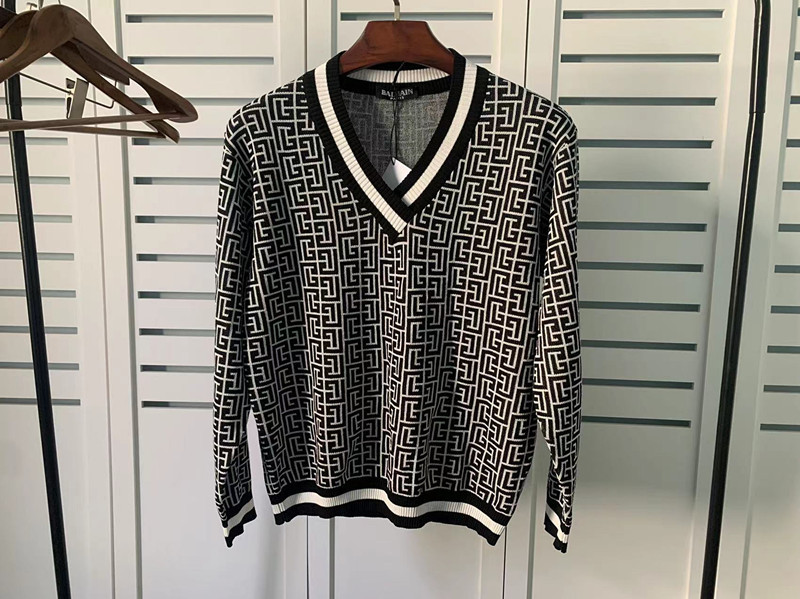 Autumn and Winter New balmain Loose Pullover Jacquard Cotton and Linen balmain Long Sleeve Sweater Internet Popular for Couple
