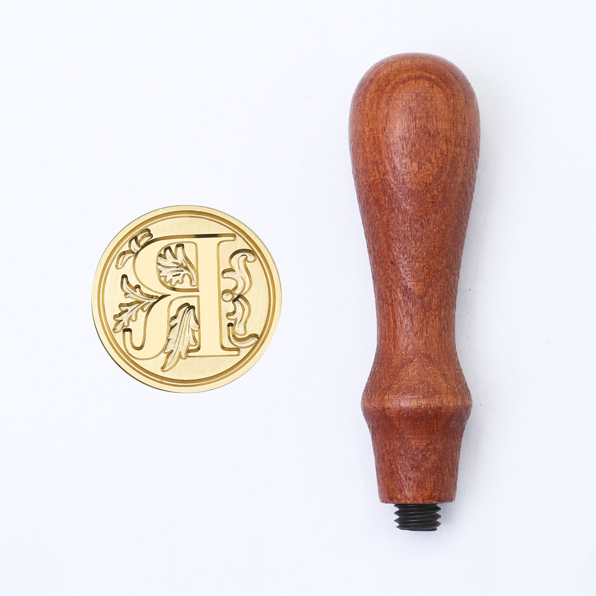 Sello de pintura de fuego retro cabeza de capítulo letra europea sello de un solo capítulo mango de madera cuenta de mano sello de pintura de fuego cabeza de cobre redondo sólido