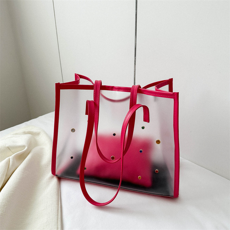 Transparent Bag 2023 New Fashionable Summer Fashion Internet Celebrity Shoulder Bag Women's Large Capacity Explosive Tote Bag Jelly Bag Transparent Bag 2023 New Fashionable Summer Fashion Internet Celebrity Shoulder Bag Women's Large Capacity Explosive Tote Bag Jelly Bag