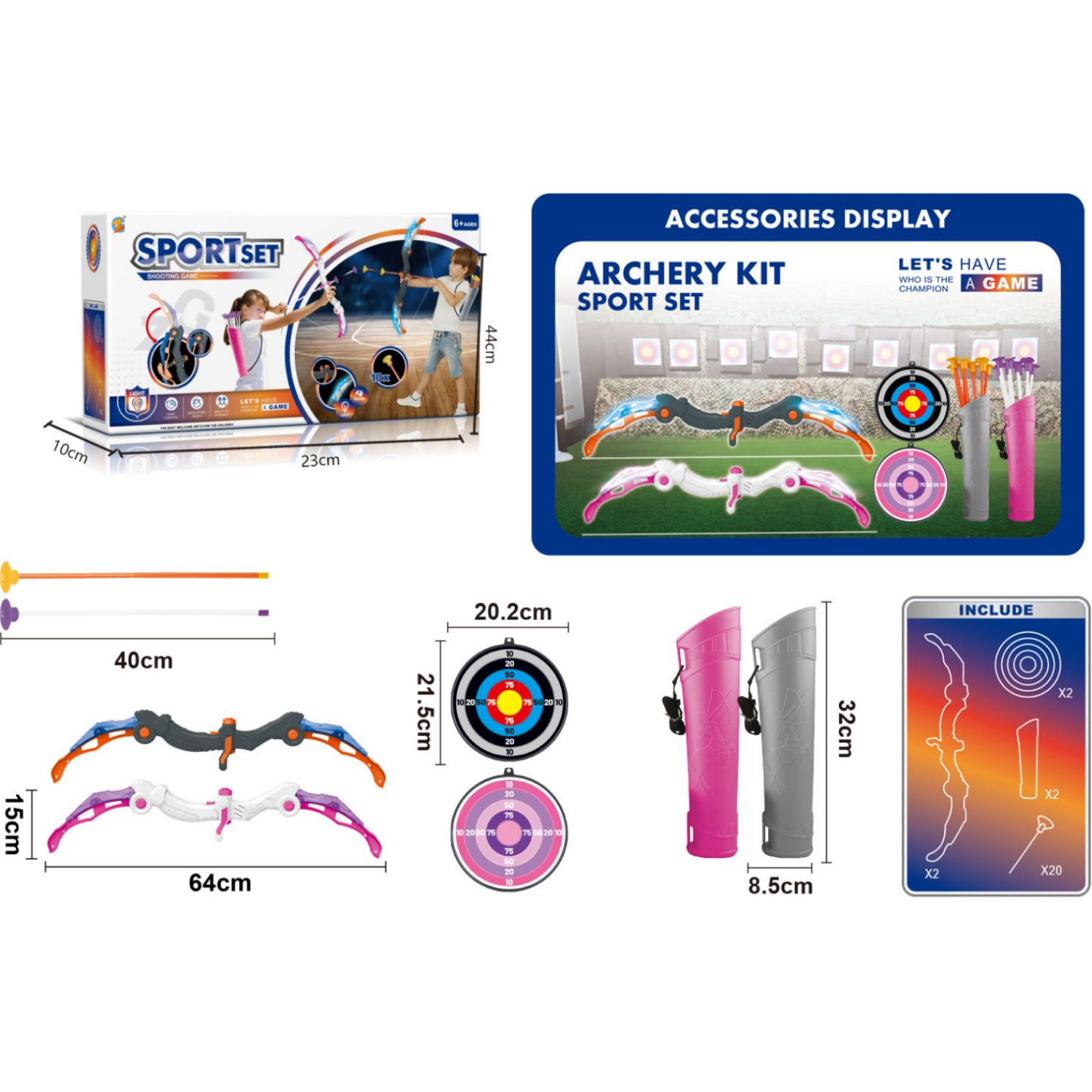 Large Fiber Bow and Arrow Sound and Light Bow and Arrow Mobile Large Target Stand Light Golf Stainless Steel Telescopic Sports Toy