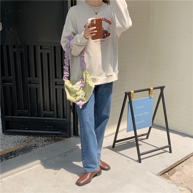 19212 corduroy retro underarm bag, sweet and youthful girl's single-shoulder bag with contrasting colors, cute student square bag undefined
