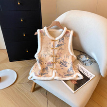 新中式国风马甲冬季夹棉小袄提花坎肩背心盘扣唐装马夹兔毛加绒