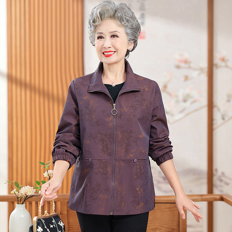 Grandma's autumn coat, middle-aged and elderly women's spring and autumn thin turn-down collar jacket, outerwear for middle-aged and elderly women