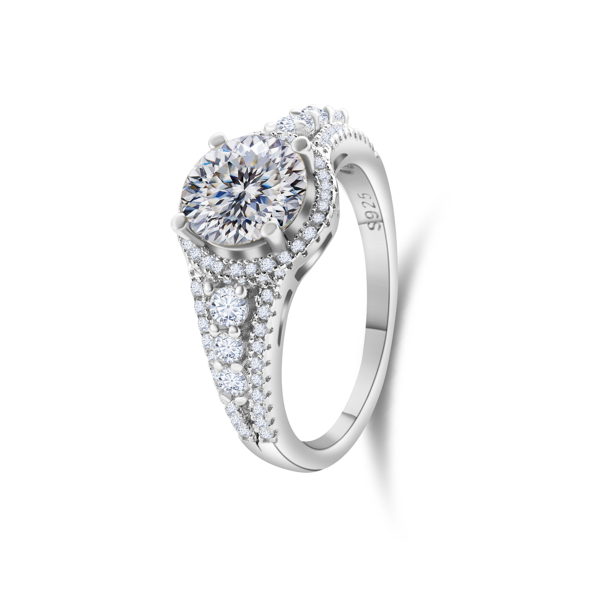 2CT anillo de piedra de diamante de color plata esterlina S925 anillo de piedra de diamante de lujo rosa azul de piedra de diamante