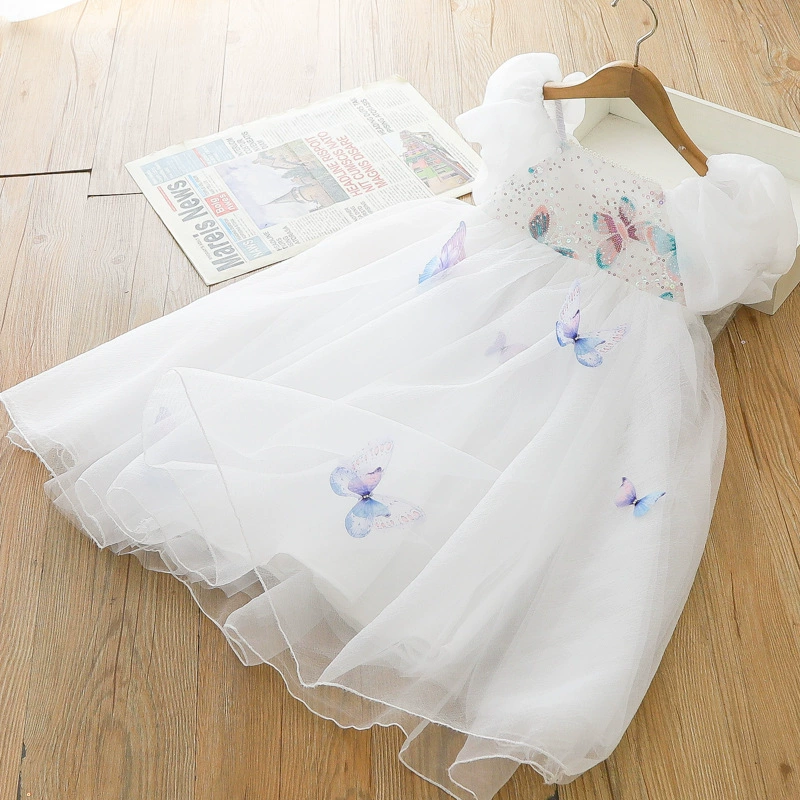 Summer white dress, small princess costume, Birthday gift