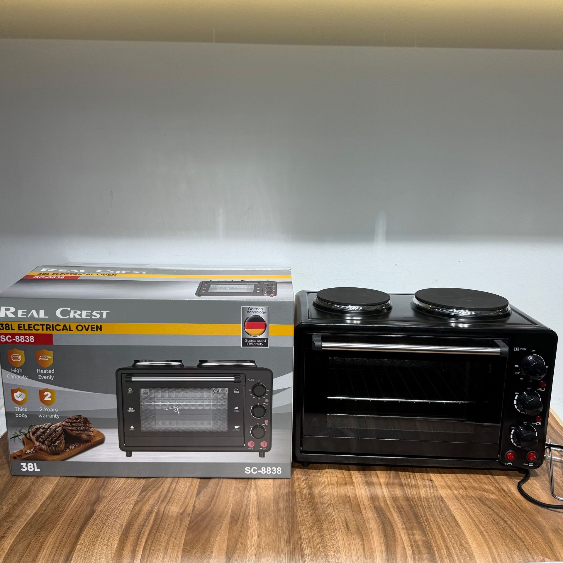 Horno eléctrico de gran capacidad para uso doméstico, horno horizontal de doble capa con espejo pequeño, horno de cocción de 38L, transfronterizo.