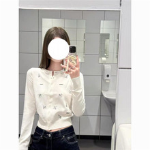 刺绣小狗短款白色毛衣针织开衫女早秋季新款修身高腰小上衣打底衫