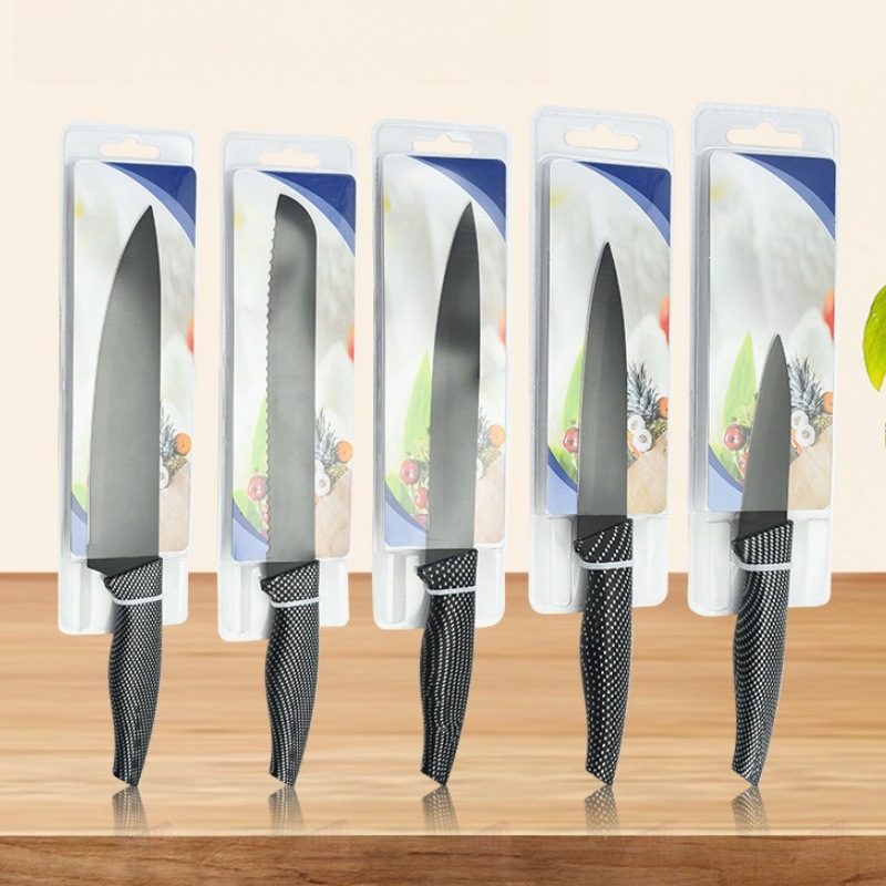 Comercio exterior excelente comerciante súper venta caliente al por mayor Hoja negra Mango de pájaro Pintura de acero inoxidable Juego de cuchillos de cocina Cuchillo único