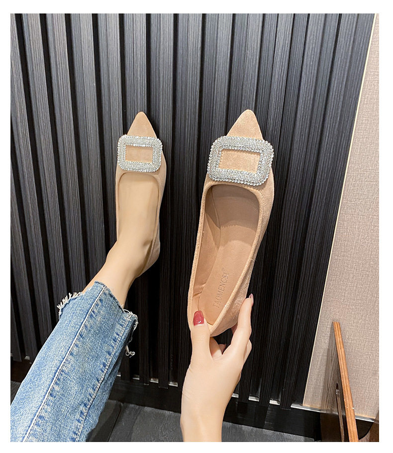 Giày búp bê nữ mũi nhọn đính đá lấp lánh gót thấp 1–3 cm — Màu bạc, Màu mơ, Màu đen chi tiết 31
