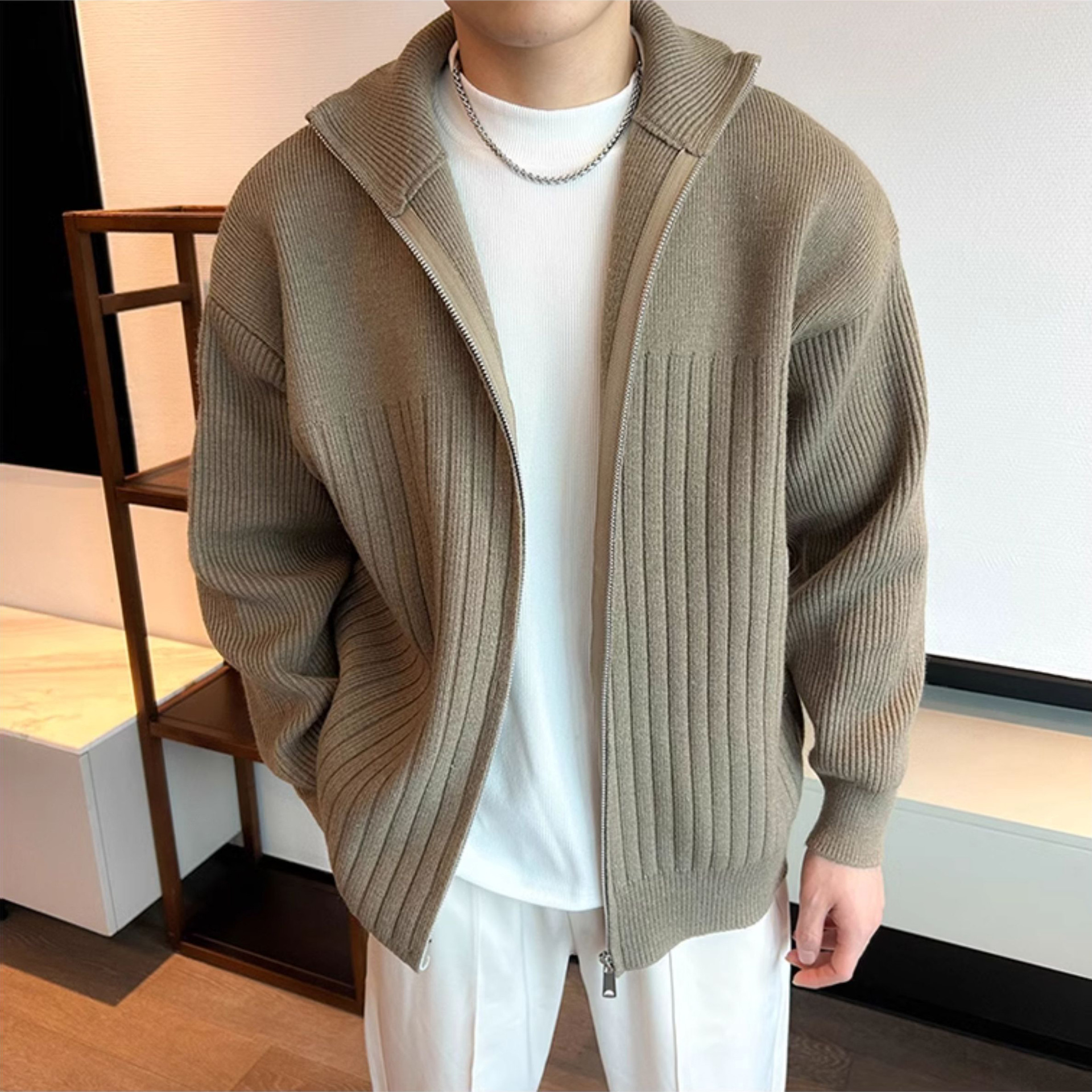 Otoño y invierno nuevo cardigan suéter de punto hombre chaqueta de rayas calentamiento comercio exterior británico comercio exterior al por mayor transfronterizo