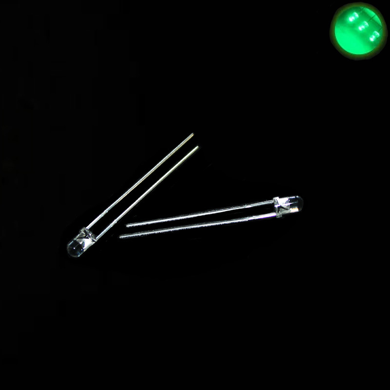 3MM 白发绿光（偏黄）普绿 发光二极管 绿色LED 短脚