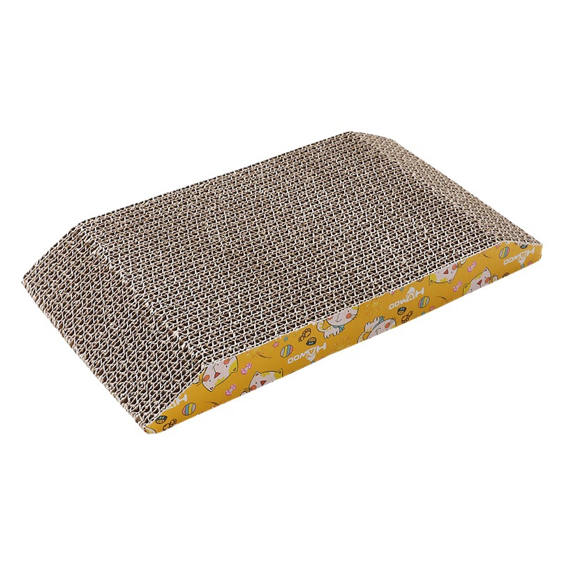 Tablero del rasguño del gato fábrica en la acción al por mayor Hawo alta densidad trapezoidal papel corrugado catnip gato juguete corrugado gato garra tablero