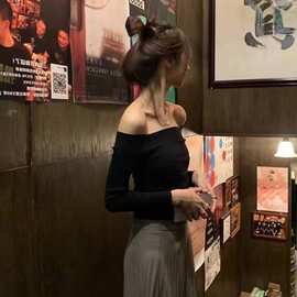 小个子法式性感一字肩T恤打底衫女修身上衣内搭春夏新款