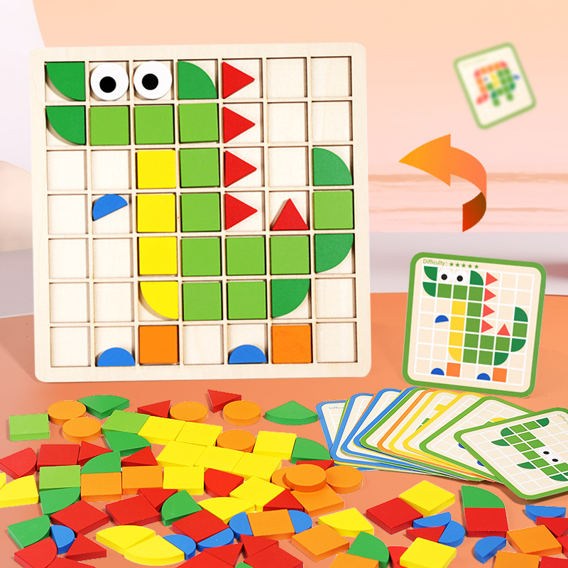 New wooden children mosaic puzzle baby shape color cognitive creative puzzle board puzzle early education toys
