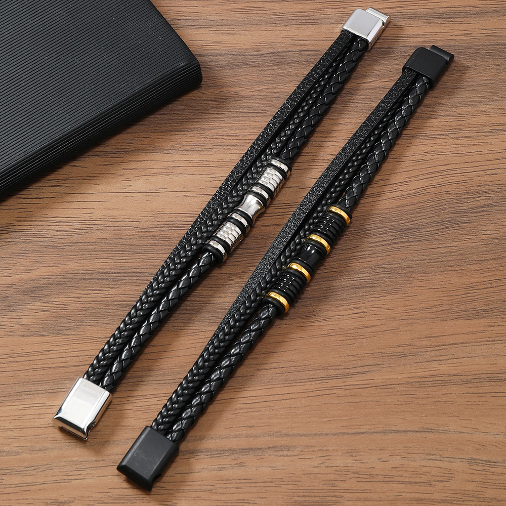 Bracelets Classification Classic Style Geometric Pu Leather Alloy Braid Men's Bracelets Men Cord & Leather Bracelets