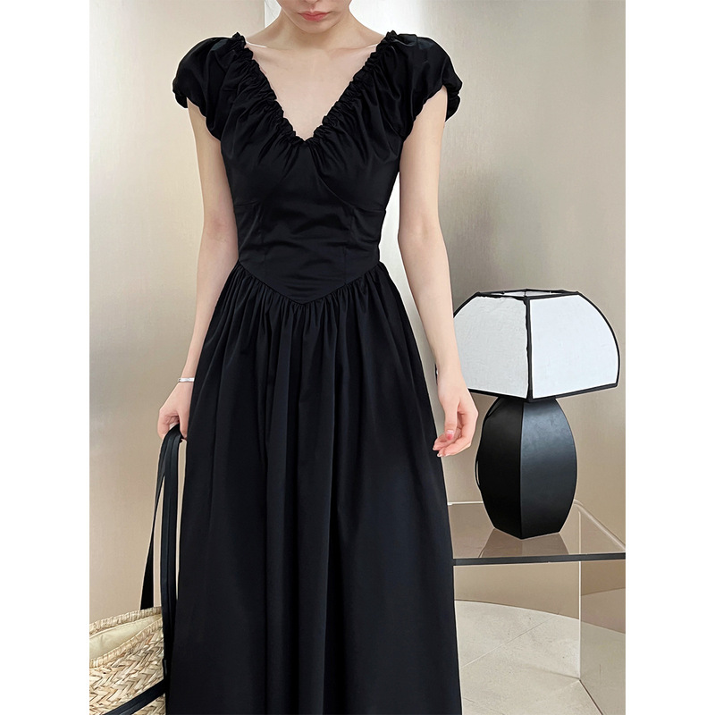 Luxi French-style Backless V-neck Dress Women's Ladies Elegant High-end Sleeveless Pleated Dress 9979