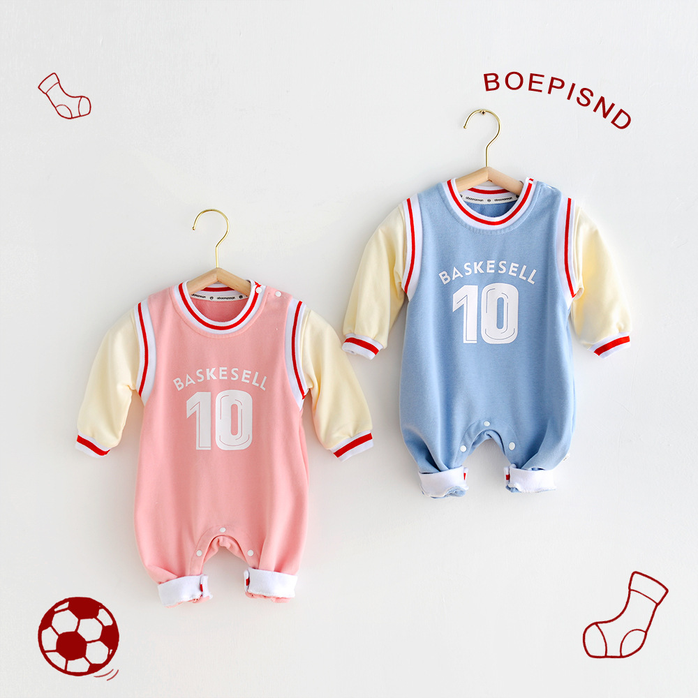 Spring 2024 new Korean baby clothes baby college style ball suit pullover jumpsuit a generation of hair