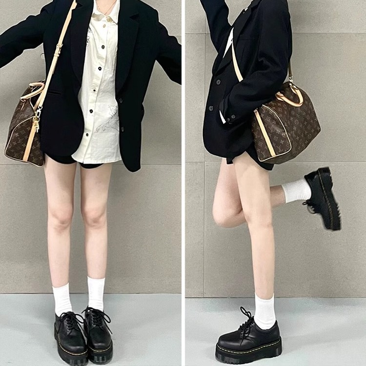 Yang mi mismo estilo suave chica negro JK zapatos de cuero de las mujeres primavera nuevo estilo británico punta redonda con cordones de la plataforma altura aumento mocasines