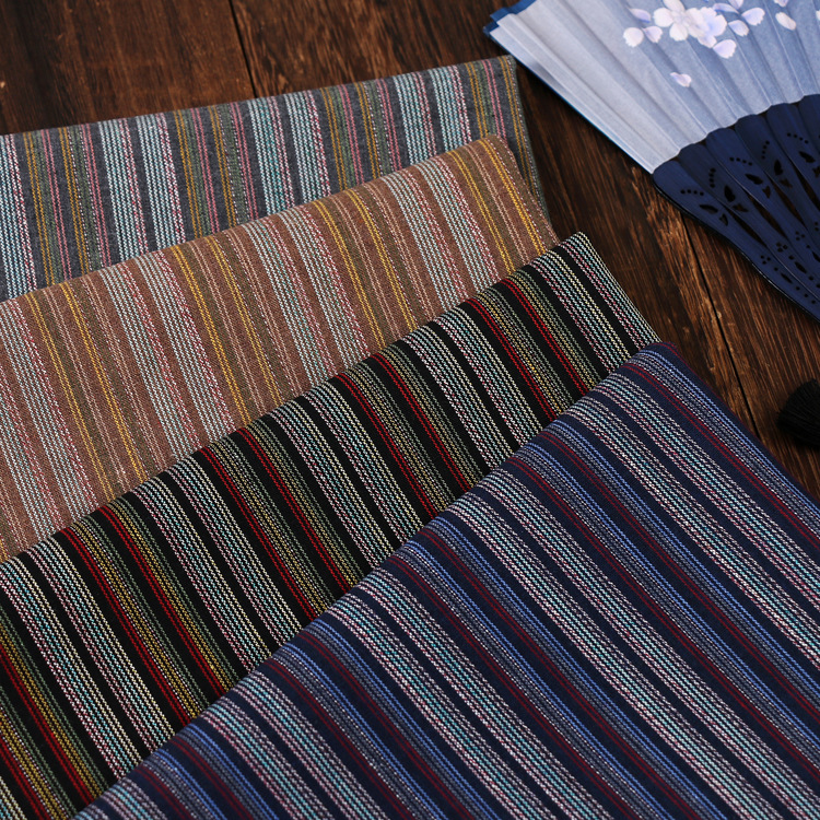 麻棉色织布料提花条纹文艺复古裙袍外套衬衫饰品鞋帽箱包面料