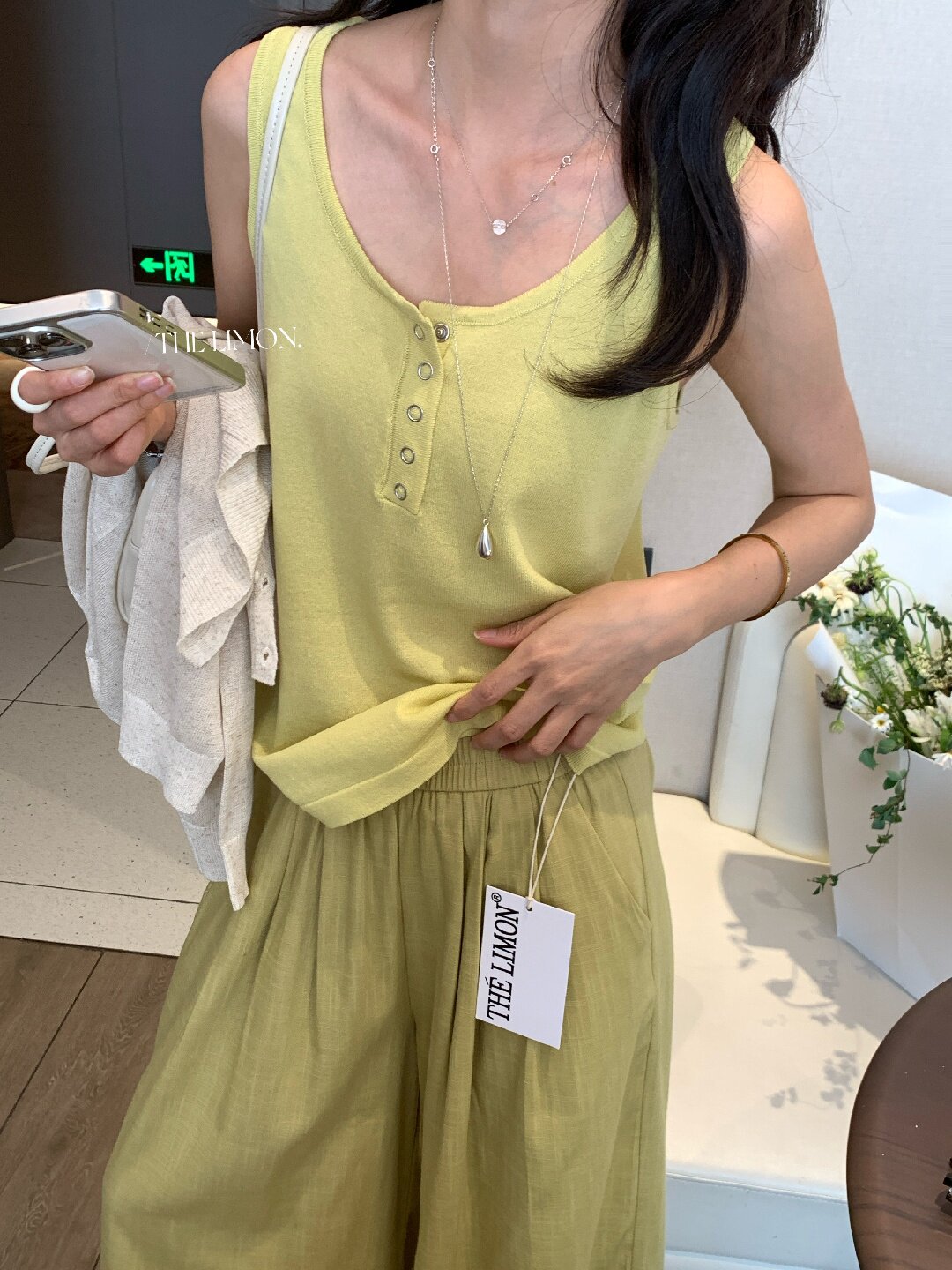 Quần ống rộng nữ vải linen phối cotton dáng suông mùa hè — Xám gạo, Xanh xám nhạt, Xanh đen, Cam bí ngô chi tiết 52