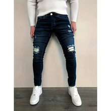H 44523 Men's distressed badge skinny jeans ��ʿ�ƶ�����С��